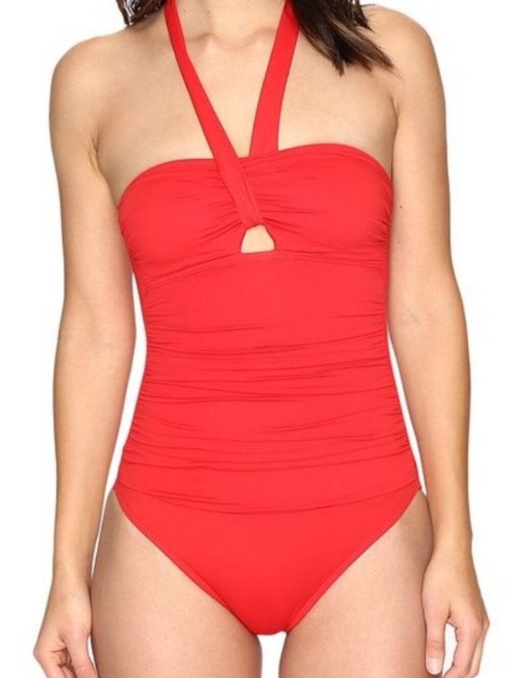 Ralph Lauren Bright Red Mio Swimsuit with Cutout Keyhole & Twist Detail 16